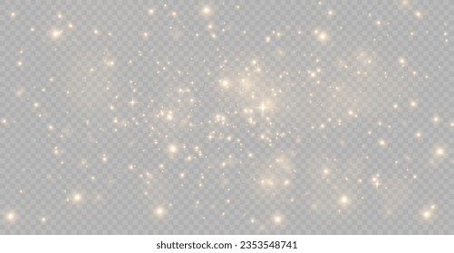 The light of gold dust. bokeh light effect background png. Christmas glowing dust background. Yellow flickering glow with confetti bokeh light and particle motion.