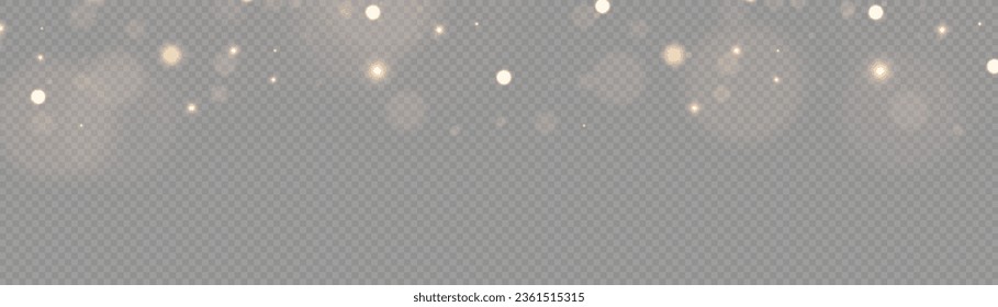 The light of gold dust. bokeh light effect background png. Christmas glowing dust background. Yellow flickering glow with confetti bokeh light and particle motion.