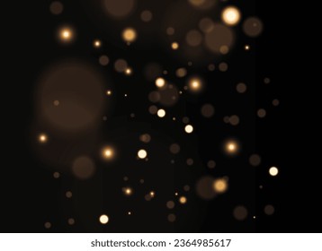 Das Licht des Goldstaubs. Bokeh-heller Effekt-Hintergrund-PNG. Weihnachten strahlender Staubhintergrund. Gelbes flackerndes Licht mit konfetti Bokeh-Licht und Teilchenbewegung.