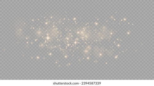 The light of gold dust, bokeh light effect background. Christmas glowing dust background, Yellow flickering glow with confetti bokeh light and particle motion. The dust sparks and golden stars shine.