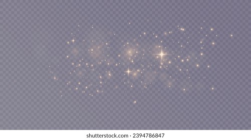 The light of gold dust, bokeh light effect background. Christmas glowing dust background, Yellow flickering glow with confetti bokeh light and particle motion. The dust sparks and golden stars shine.