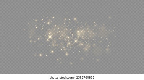 The light of gold dust, bokeh light effect background. Christmas glowing dust background, Yellow flickering glow with confetti bokeh light and particle motion. The dust sparks and golden stars shine.