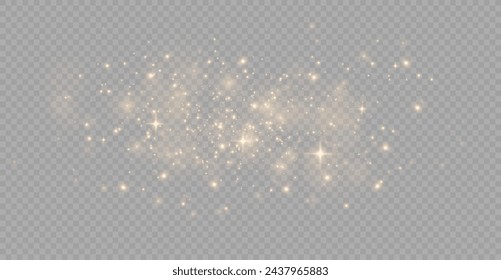 The light of gold dust. bokeh light effect background png. Christmas glowing dust background. Yellow flickering glow with confetti bokeh light and particle motion.	