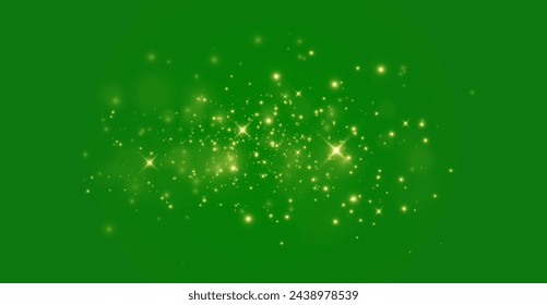 The light of gold dust. bokeh light effect background png. Christmas glowing dust background. Yellow flickering glow with confetti bokeh light and particle motion.	