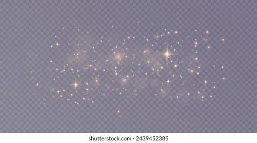 The light of gold dust. bokeh light effect background png. Christmas glowing dust background. Yellow flickering glow with confetti bokeh light and particle motion.	