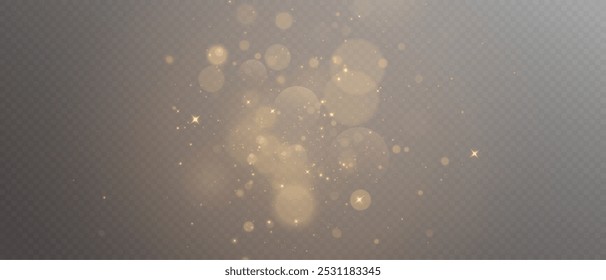 Luz de polvo de oro. Fondo de efecto de luz Bokeh png. Un hermoso fondo de Navidades brillantes. Un hermoso resplandor parpadeante amarillo con luz bokeh de confeti y movimiento de partículas.