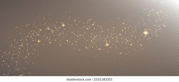 Light of gold dust. Bokeh light effect background png. A gorgeous Christmas glowing dust background. A beautiful yellow flickering glow with confetti bokeh light and particle motion.