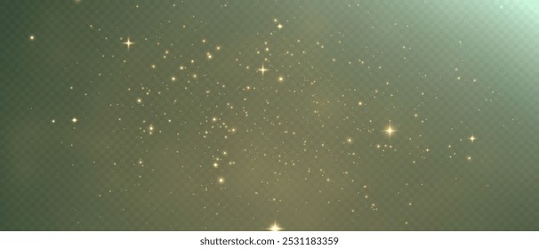 Light of gold dust. Bokeh light effect background png. A gorgeous Christmas glowing dust background. A beautiful yellow flickering glow with confetti bokeh light and particle motion.