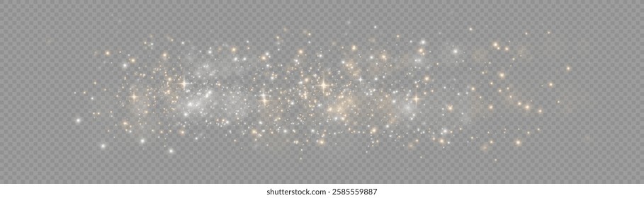 The light of gold dust, bokeh light effect background. Christmas glowing dust background, Yellow flickering glow with confetti bokeh light and particle motion. The dust sparks and golden stars shine.