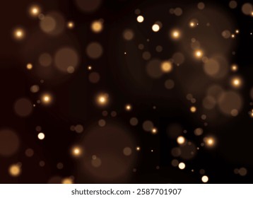 The light of gold dust, bokeh light effect background. Christmas glowing dust background, Yellow flickering glow with confetti bokeh light and particle motion. The dust sparks and golden stars shine.