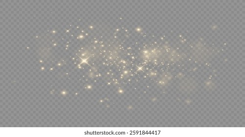 The light of gold dust, bokeh light effect background. Christmas glowing dust background, Yellow flickering glow with confetti bokeh light and particle motion. The dust sparks and golden stars shine.