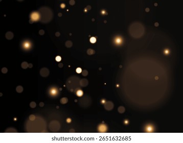 A luz do pó de ouro, fundo efeito de luz bokeh. Fundo de poeira brilhante do Natal, brilho cintilante amarelo com luz de bokeh confete e movimento de partícula. As faíscas de poeira e as estrelas douradas brilham.