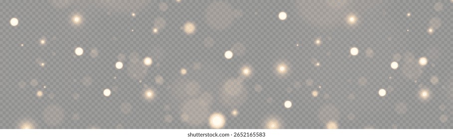A luz do pó de ouro, fundo efeito de luz bokeh. Fundo de poeira brilhante do Natal, brilho cintilante amarelo com luz de bokeh confete e movimento de partícula. As faíscas de poeira e as estrelas douradas brilham.