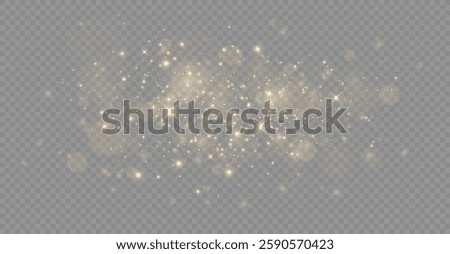 The light of gold dust, bokeh light effect background. Christmas glowing dust background, Yellow flickering glow with confetti bokeh light and particle motion. The dust sparks and golden stars shine.