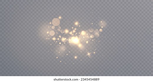Das Licht des Goldstaubs. Bokeh-Lichter wirken auf dem Hintergrund. Weihnachts-leuchtender Hintergrund-Staub leuchtet mit Bokeh-Licht