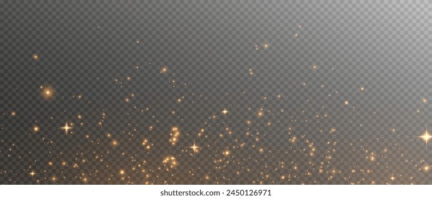 The light of gold dust. A stunning bokeh light effect background png. A gorgeous Christmas glowing dust background. A beautiful yellow flickering glow with confetti bokeh light and particle motion.