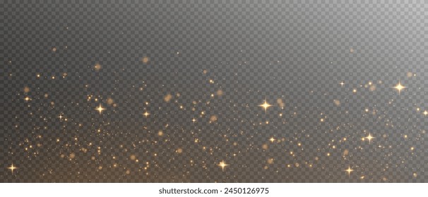 The light of gold dust. A stunning bokeh light effect background png. A gorgeous Christmas glowing dust background. A beautiful yellow flickering glow with confetti bokeh light and particle motion.