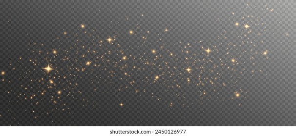 The light of gold dust. A stunning bokeh light effect background png. A gorgeous Christmas glowing dust background. A beautiful yellow flickering glow with confetti bokeh light and particle motion.