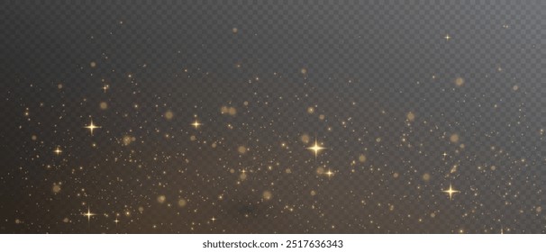 Das Licht des Goldstaubs. Ein atemberaubendes Bokeh-Lichteffekt-Hintergrund png. Ein wunderschöner weihnachtlich glühender Staubhintergrund. Ein schöner gelber flackernder Glanz mit Konfetti-Bokeh-Licht und Partikelbewegung.