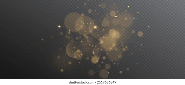 The light of gold dust. A stunning bokeh light effect background png. A gorgeous Christmas glowing dust background. A beautiful yellow flickering glow with confetti bokeh light and particle motion.