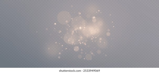 The light of gold dust. A stunning bokeh light effect background png. A gorgeous Christmas glowing dust background. A beautiful yellow flickering glow with confetti bokeh light and particle motion.