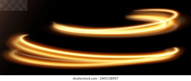 Light gold effect of shiny lines.Gold color glowing design element.Wavy bright stripes.