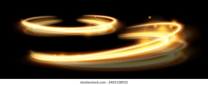 Light gold effect of shiny lines.Gold color glowing design element.Wavy bright stripes.