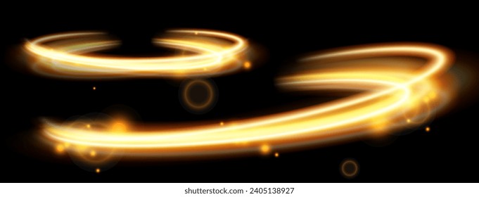 Light gold effect of shiny lines.Gold color glowing design element.Wavy bright stripes.