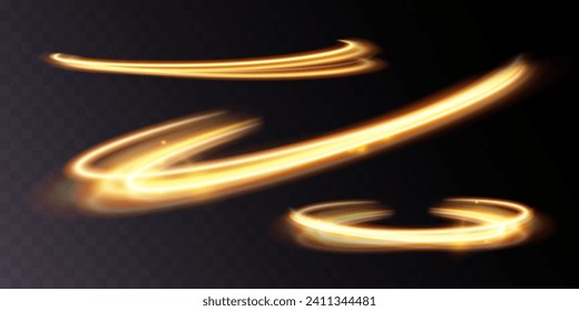 Light gold effect of shiny lines.Gold color glowing design element.Wavy bright stripes.	