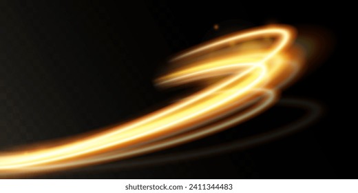 Light gold effect of shiny lines.Gold color glowing design element.Wavy bright stripes.	