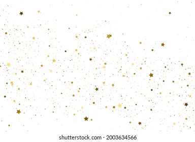 Light gold glitter confetti background. Golden stars.