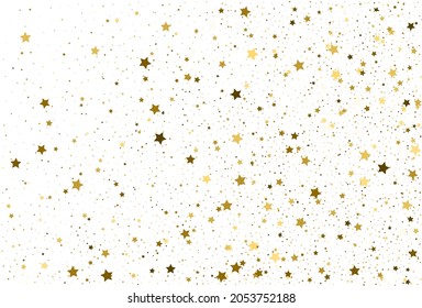 Light gold glitter confetti background. Golden stars.