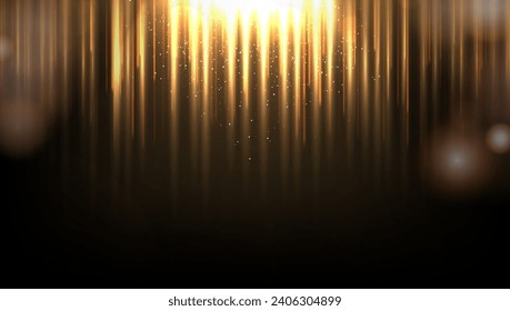 Light Gold Glowing Rain On Black Background. EPS10 Vector