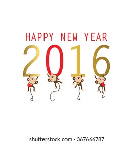 Light gold red happy new year 2016 with monkey