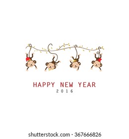 Light gold red happy new year 2016 with monkey