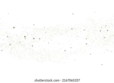 Light gold and light silver glitter confetti background. White festive texture. Vector