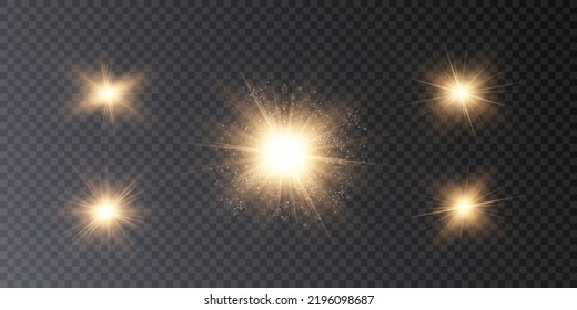 Estrella dorada ligera. Luz solar. efecto de luz png. Vector
