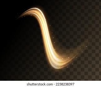 Light gold Twirl. Curve light effect of gold line. Luminous gold circle. Abstract light speed motion effect.