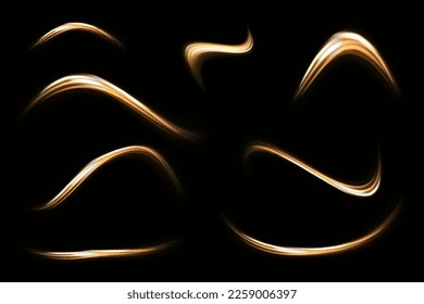Light gold Twirl. Curve light effect of gold line. Luminous gold circle. Abstract light speed motion effect.