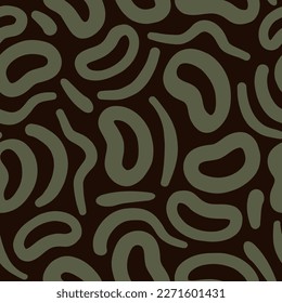 Light gold vector seamless texture with abstract round shapes and lines on a black background. Minimal, hand drawn and leopard print inspired, ideal for fabric, scrapbooking, wallpaper and packaging. 