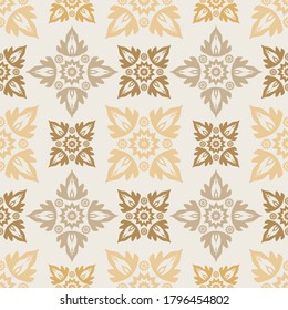 Light golden color modern floral motif seamless classic pattern for tile, wallpaper and textile. Contemporary ethnic endless elegant simple fabric for carpet.