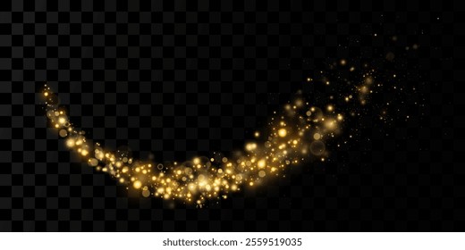 Light of golden dust.  Christmas glowing bokeh confetti light, dust and glitter overlay texture for your design.