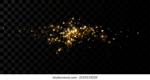 Light of golden dust.  Christmas glowing bokeh confetti light, dust and glitter overlay texture for your design.