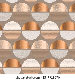 Light golden geometric round shapes seamless pattern for background, fabric, textile, wrap, surface, web and print design. Abstract luxury rapport. 