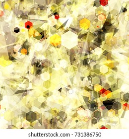 Light golden seamless pattern from hexagons and triangles. Abstract vector background for web page, banners, fabric, home decor, wrapping 