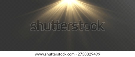 Light golden spotlight rays shining from top center isolated on transparent background.