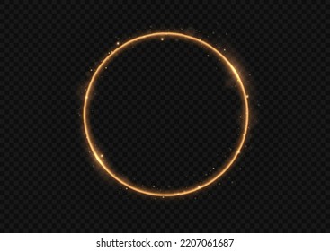 Light golden swirl. Curve golden line light effect. Glowing golden circle. Light gold pedestal, podium, portal, platform, table. Magic circle vector.