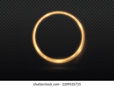 Light golden swirl. Curve golden line light effect. Glowing golden circle. Light gold pedestal, podium, portal, platform, table. Magic circle vector.