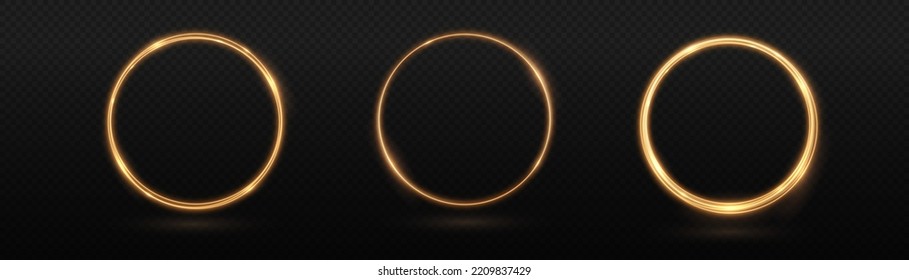 Light golden swirl. Curve golden line light effect. Glowing golden circle. Light gold pedestal, podium, portal, platform, table. Magic circle vector.