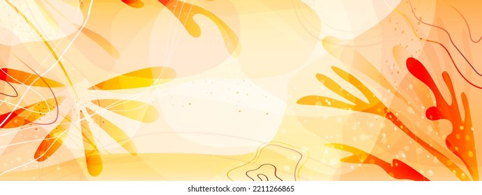 Light golden texture with tropical leaves and stems. Beautiful modern templates for placing text, promotions, advertising, promotions in soothing yellow-orange colors. Vector summer illustration.